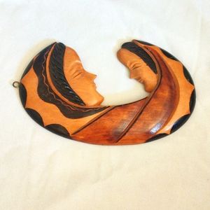 WOODEN CRESCENT MOTHER CHILD AND THE MOON